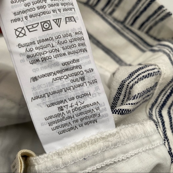 Madewell || Paperbag Waist Pants Belted Baltic Stripe Linen Blend White 16 - Picture 7 of 10